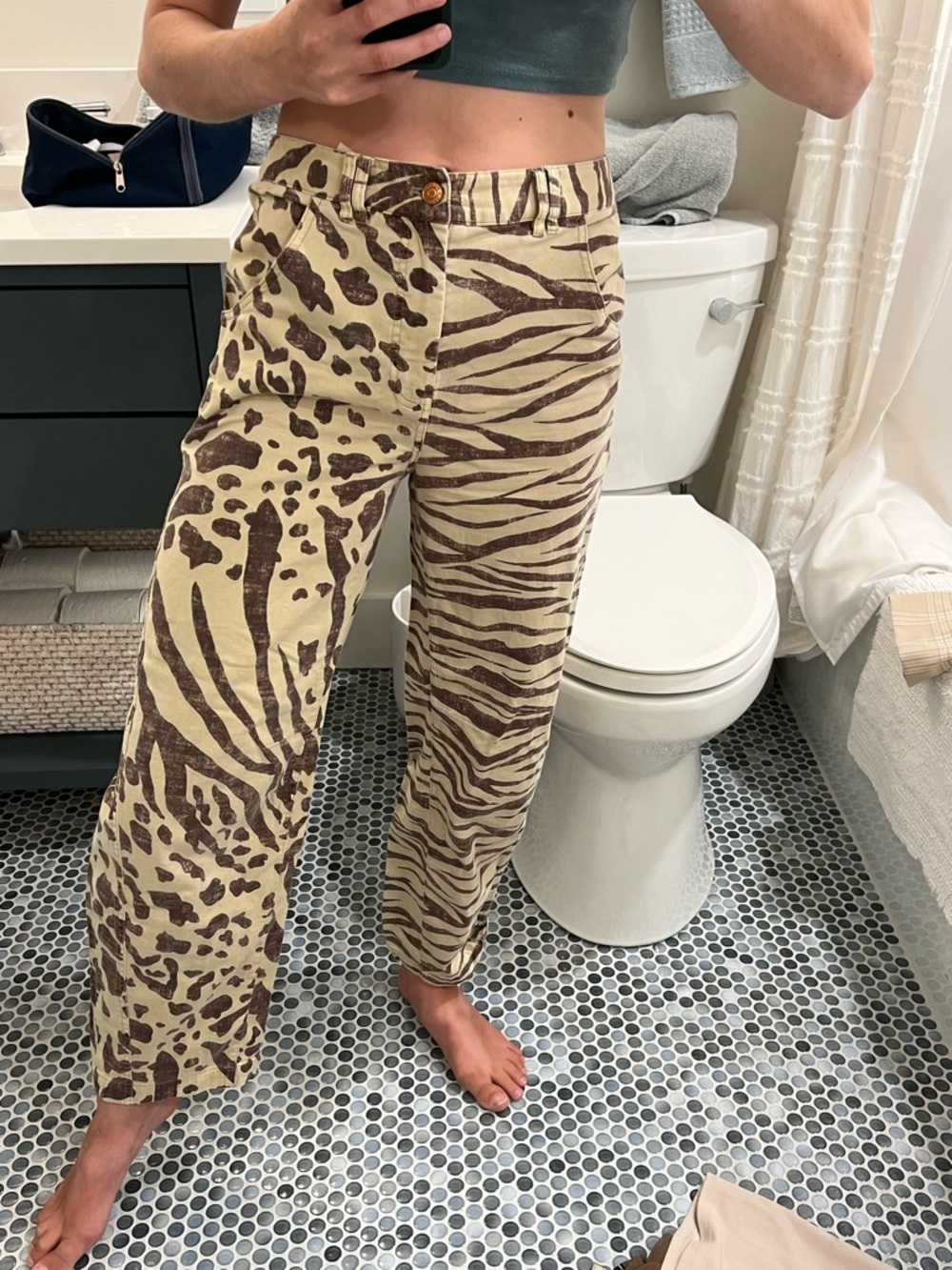 Pilcro Beige and Brown Animal-Print Pants